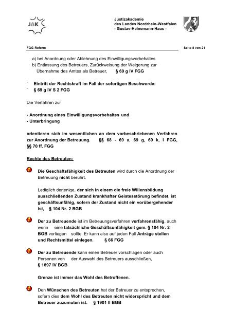 Das Betreuungsrecht - Justizakademie Nordrhein-Westfalen