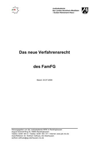 Das neue Verfahrensrecht des FamFG - Justizakademie Nordrhein ...