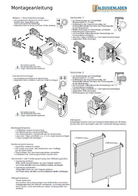 Aufmaß- und Montageanleitung - Der Jalousienladen
