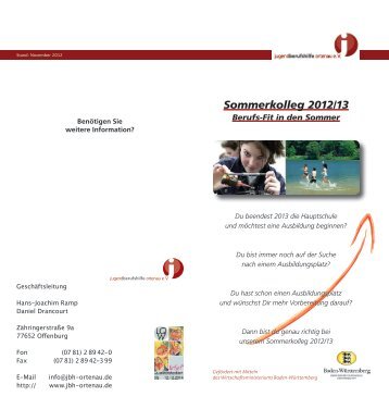 Sommerkolleg 2012/13 - bei der Jugendberufshilfe Ortenau eV