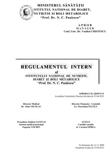 Regulament Intern al Institutului - Institutul National de Diabet ...