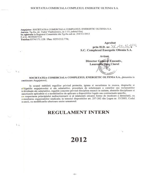 Regulament intern 2013 - Complexul Energetic Rovinari