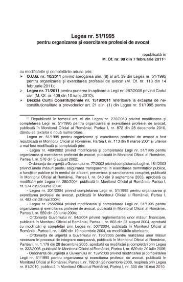 Legea nr. 51/1995 - Carte Juridică