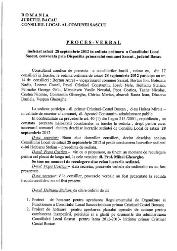 Proces Verbal incheiat in sedinta Consiliului Local ... - Primaria Sascut