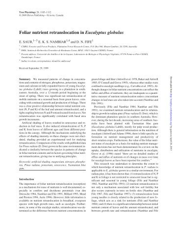 Foliar nutrient retranslocation in Eucalyptus globulus - Tree Physiology