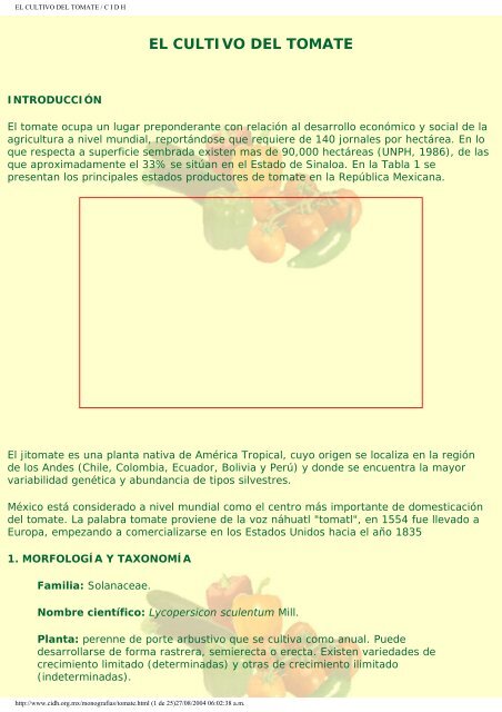 Ficha técnica del cultivo del tomate