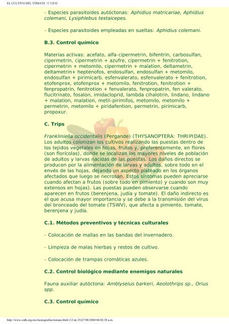 Ficha técnica del cultivo del tomate