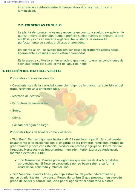 Ficha técnica del cultivo del tomate