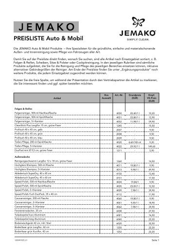 PREISLISTE Auto & Mobil - jemako