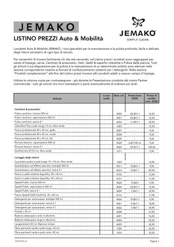 Download Listino prezzi Auto & Mobilità - jemako