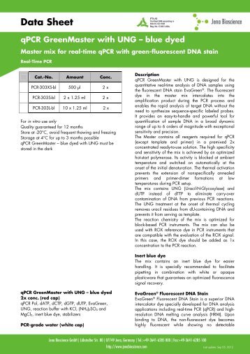 Data Sheet qPCR GreenMaster with UNG â blue ... - Jena Bioscience