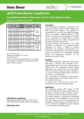 Data Sheet qPCR ProbesMaster Lyophilisate - Jena Bioscience