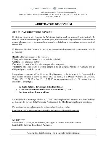 ARBITRATGE DE CONSUM - OMIC de Palma de Mallorca