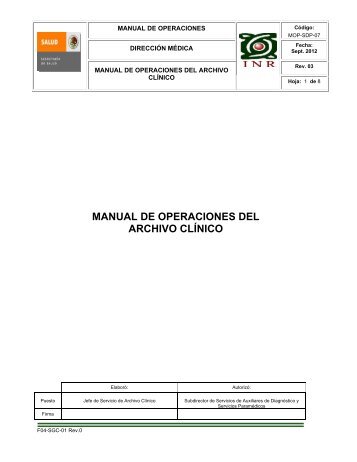 MANUAL DE OPERACIONES DEL ARCHIVO CLÍNICO - Instituto ...