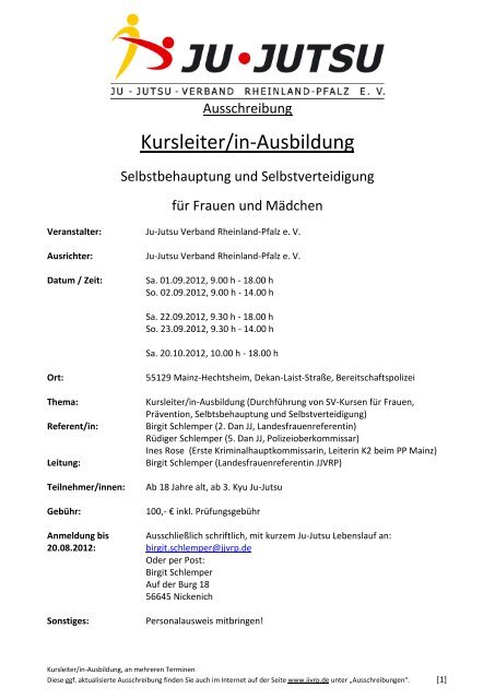 Kursleiter/in-Ausbildung - Ju-Jutsu-Verband Rheinland-Pfalz e.V.