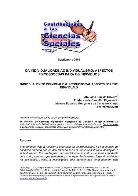 individualidade ao individualismo: aspectos psicossociais - Eumed.net