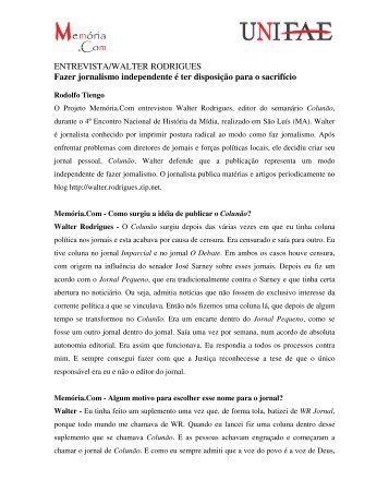 ENTREVISTA/WALTER RODRIGUES Fazer jornalismo ... - Fae