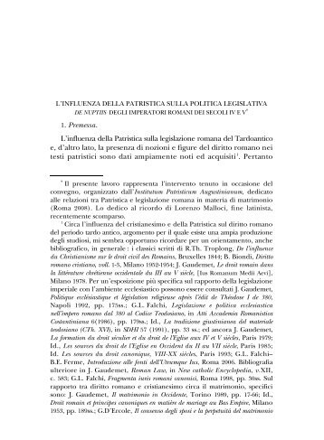 1. Premessa. L'influenza della Patristica sulla legislazione romana ...