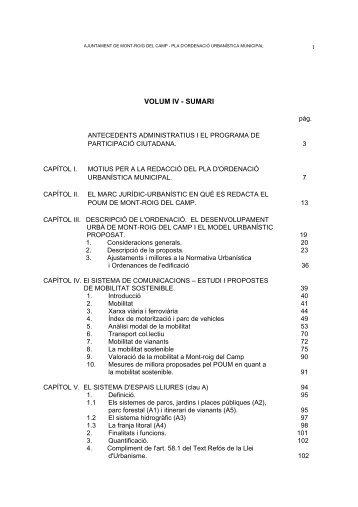 VOLUM IV - SUMARI - Ajuntament de Mont-roig del Camp