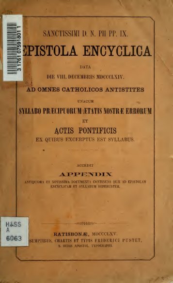 Sanctissimi dn pii pp. IX. Epistola Encyclica data die VIII ... - Libri nostri