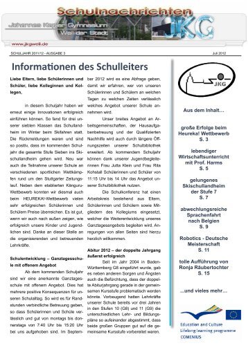 Informationen des Schulleiters - Johannes-Kepler-Gymnasium