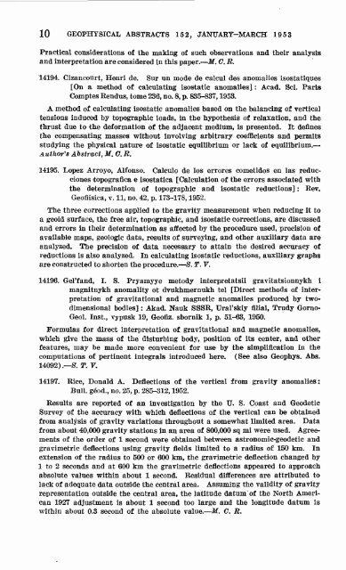 Geophysical Abstracts 152 January-March 1953