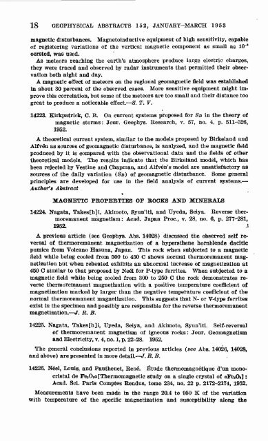 Geophysical Abstracts 152 January-March 1953