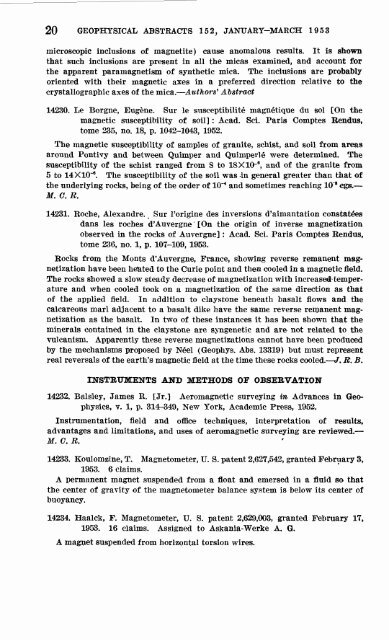 Geophysical Abstracts 152 January-March 1953