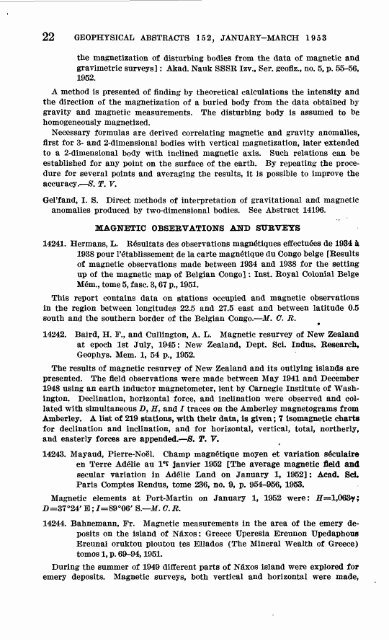 Geophysical Abstracts 152 January-March 1953