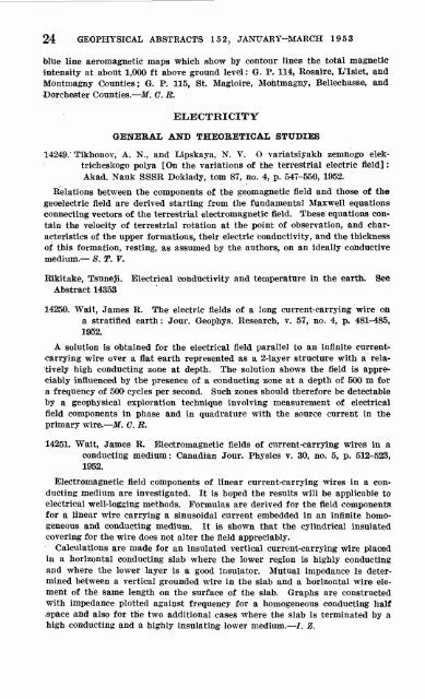 Geophysical Abstracts 152 January-March 1953