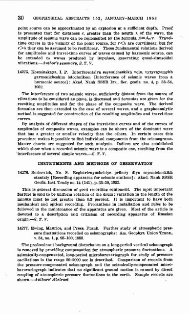 Geophysical Abstracts 152 January-March 1953