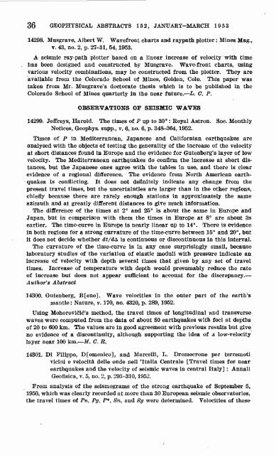 Geophysical Abstracts 152 January-March 1953