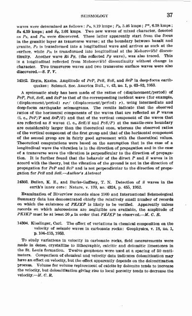 Geophysical Abstracts 152 January-March 1953