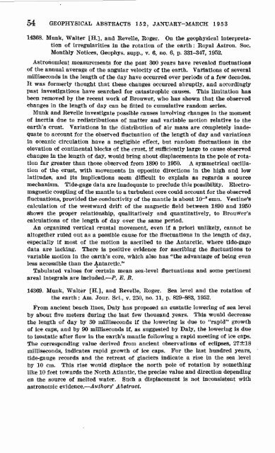 Geophysical Abstracts 152 January-March 1953