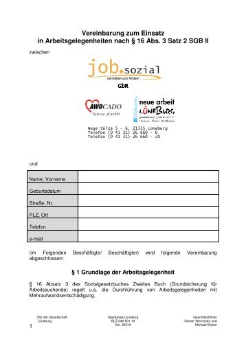 Vereinbarung zum Einsatz in Arbeitsgelegenheiten nach ... - job.sozial