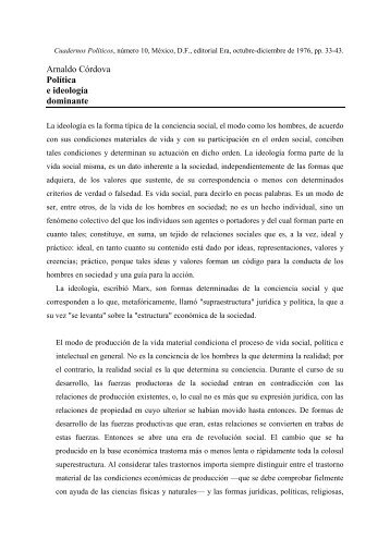 Arnaldo Córdova Política e ideología dominante - Cuadernos Políticos