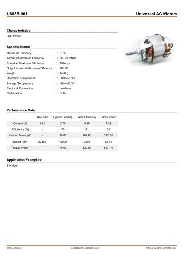 U8835-001 Universal AC Motors - Johnson Electric