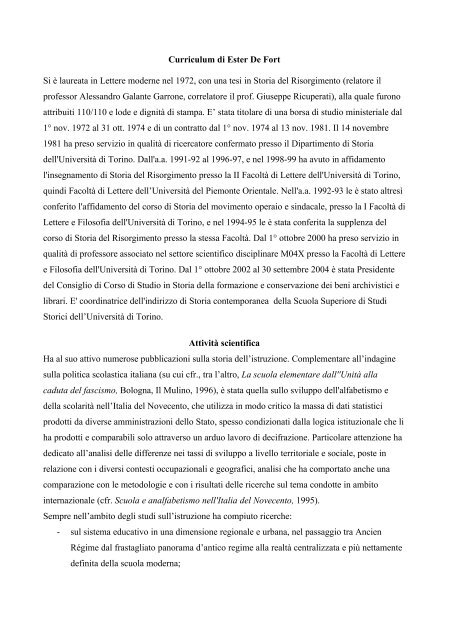 Ester De Fort, professore associato di Storia contemporanea E ...