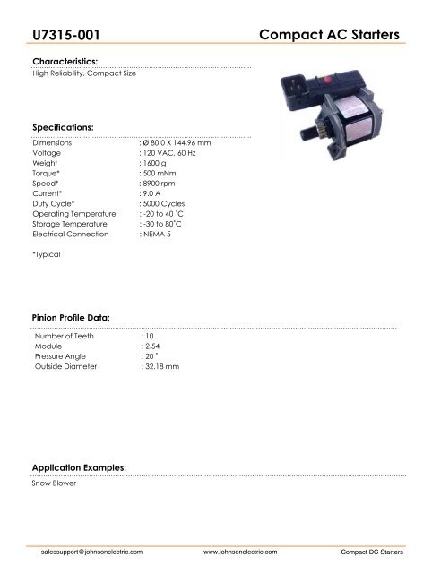 Compact Ac Starters U7315 001 Johnson Electric