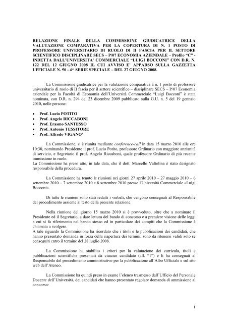 relazione finale della commissione giudicatrice della valutazione ...