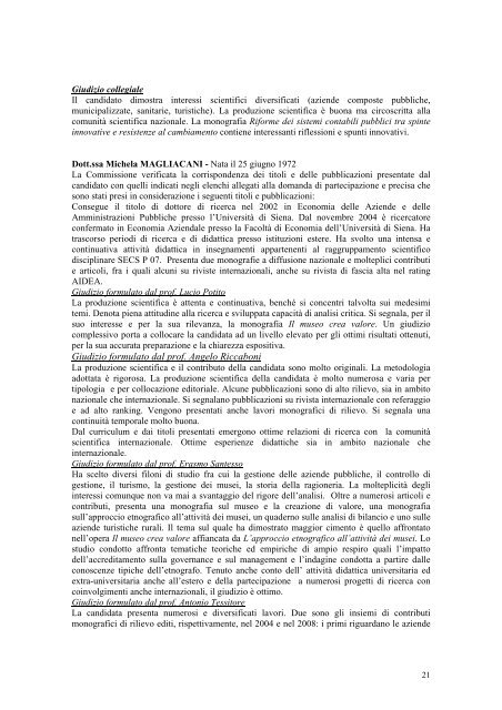 relazione finale della commissione giudicatrice della valutazione ...