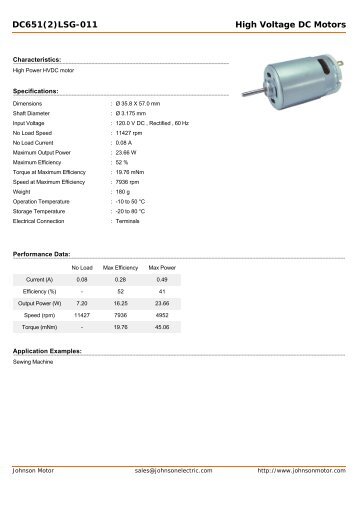 DC651(2)LSG-011 High Voltage DC Motors - Johnson Electric