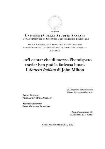 I Sonetti italiani di John Milton - Università degli Studi di Sassari