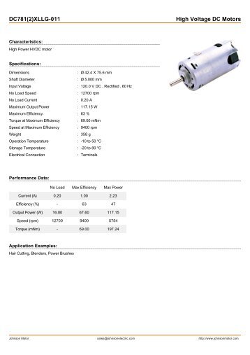 DC781(2)XLLG-011 High Voltage DC Motors - Johnson Electric