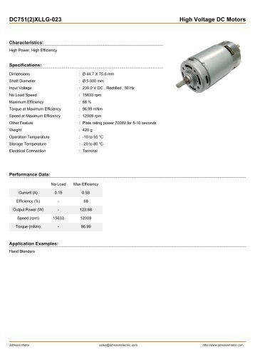 DC751(2)XLLG-023 High Voltage DC Motors - Johnson Electric