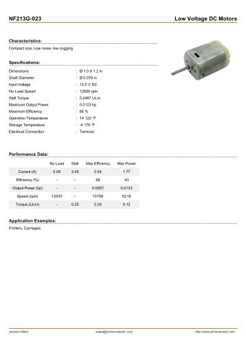 NF213G-023 Low Voltage DC Motors - Johnson Electric