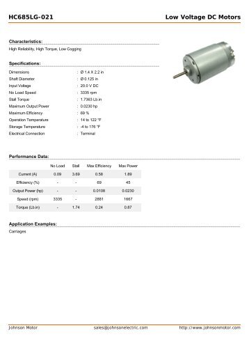 HC685LG-021 Low Voltage DC Motors - Johnson Electric