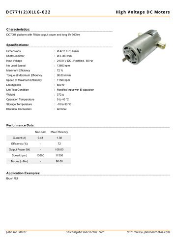 DC771(2)XLLG-022 High Voltage DC Motors - Johnson Electric