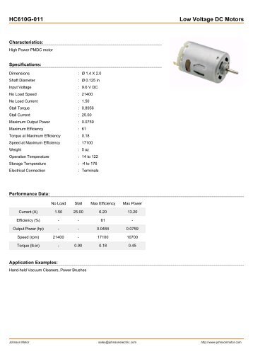 HC610G-011 Low Voltage DC Motors - Johnson Motor