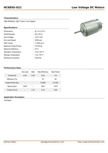 HC685G-021 Low Voltage DC Motors - Johnson Electric